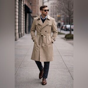 Cernie II Lined Trench Coat 46R Beige Double Breasted Belted Rain Coat Classic